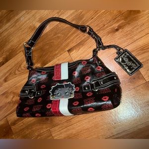 Vintage leather betty boop shoulder bag black white and red